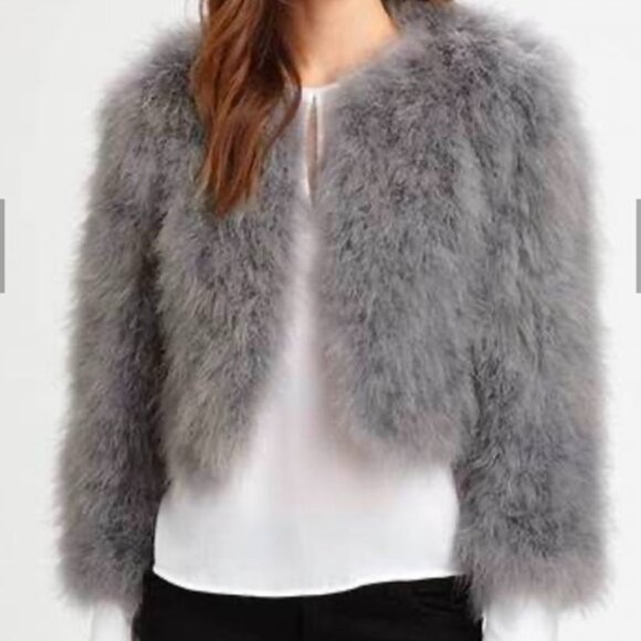 BCBGMaxAzria Jackets & Blazers - BCBGMaxazria MARGARET gray Ostrich fur jacket M